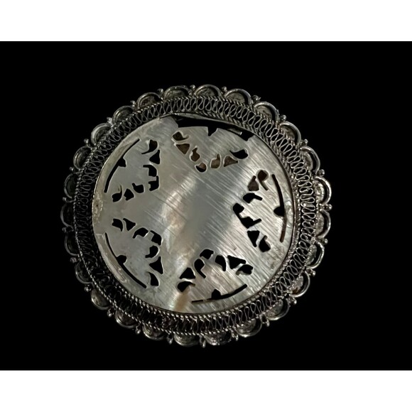 Vintage Mother of Pearl 950 Silver Brooch Pendant; Jerusalem ~ 12.6g ~ 3-F388 - Picture 1 of 4